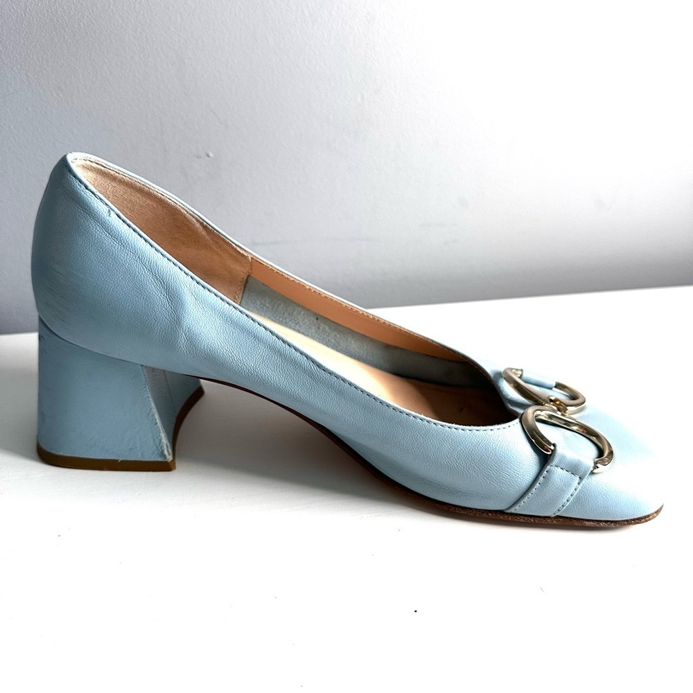 SCARLET Made in Italy, Low Block Heel, Leather, Baby Blue, Buckle Detail, Sz 8.5 - Picture 5 of 11